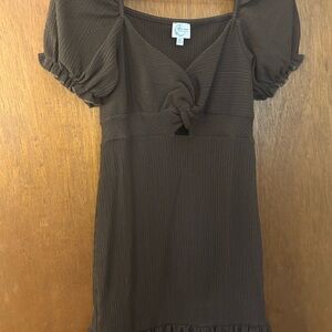 Brown Puff Sleeve Dress